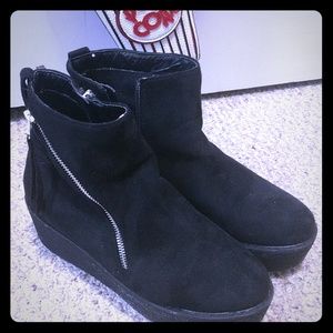 VEGAN Platform Booties zipper detail faux suede